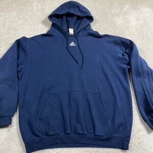 Y2K Adidas Hoodie Mens XL Blue Sporty Athletic Basketball Center Logo Casual